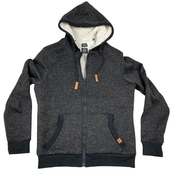 Buffalo David Bitton Men's Hoodie Jacket Small Sherpa-Lined Full-Zip In Charcoal - Picture 1 of 16